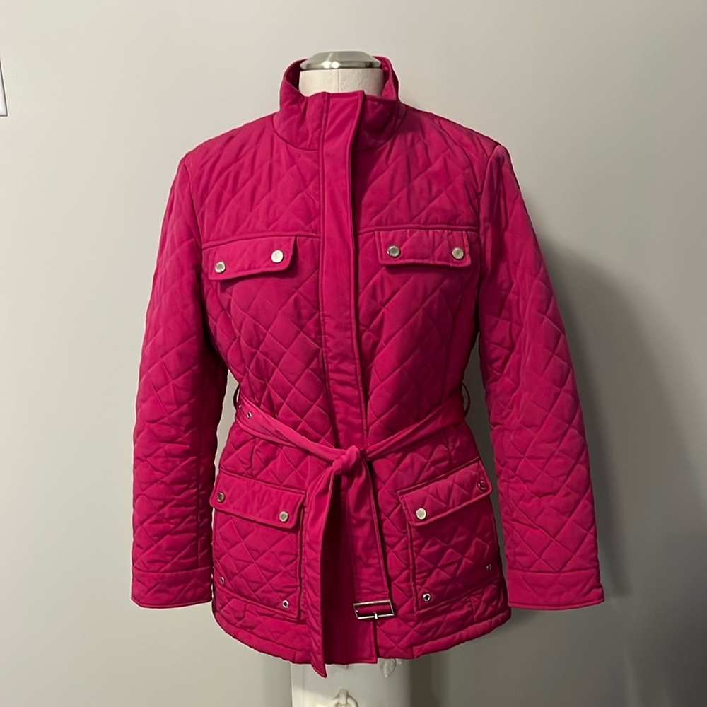 Calvin Klein Pink Puffer Jacket with Belted Waist
